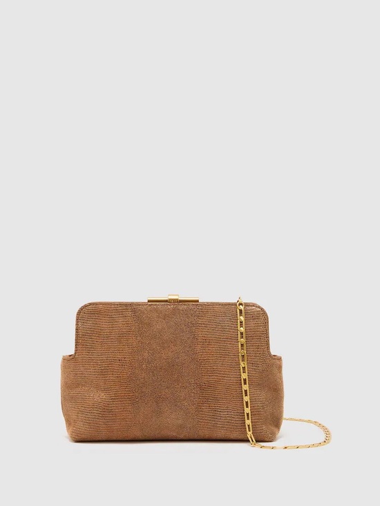 Reiss Handbags - Reiss Bethany Suede Lizard Effect Frame Clutch With Gold Chain NWOT